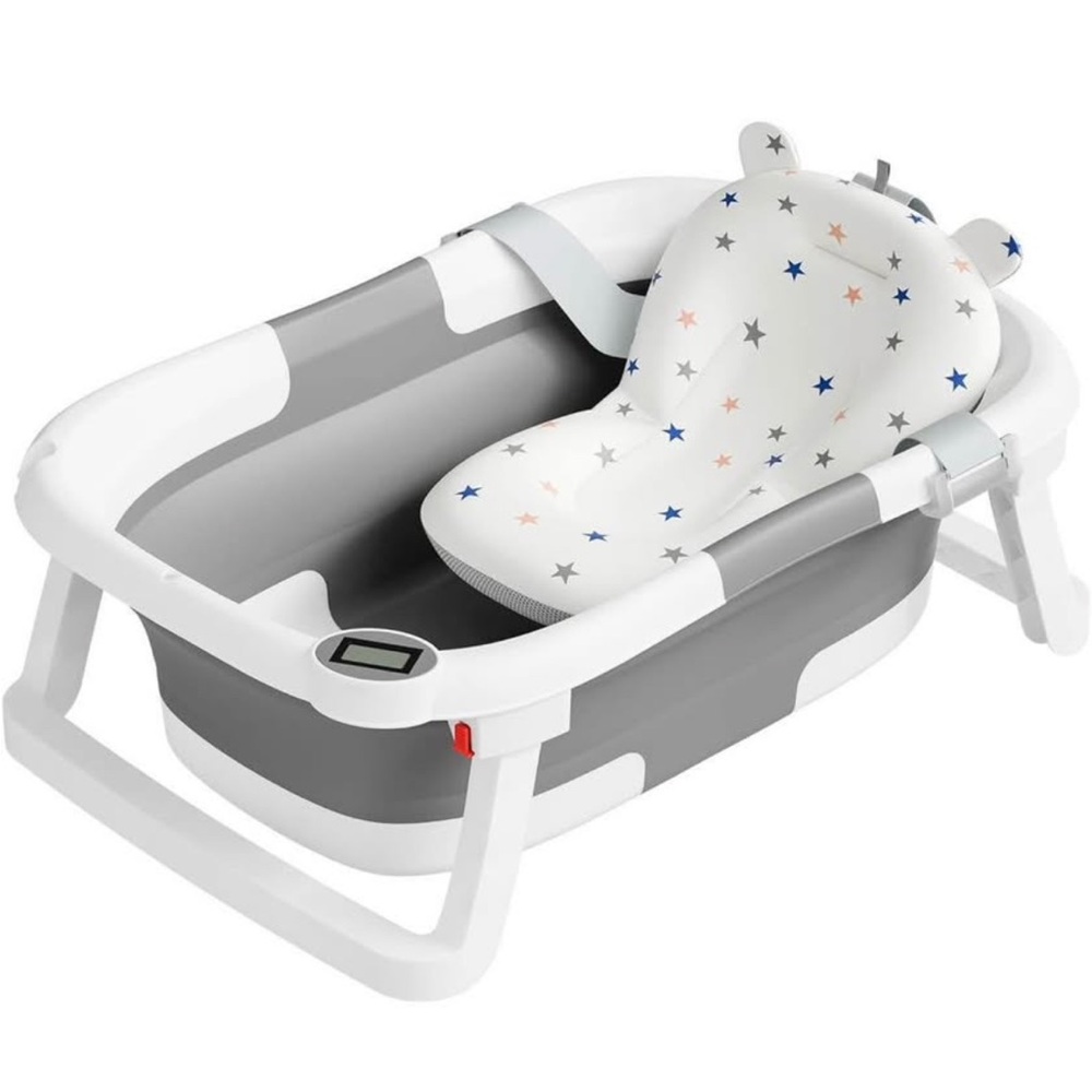 Gray and White Baby Bathtub with Star Pattern